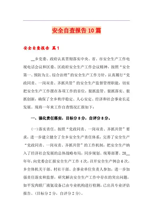 安全自查报告10篇