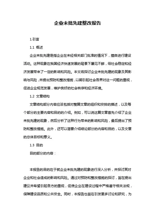 企业未批先建整改报告