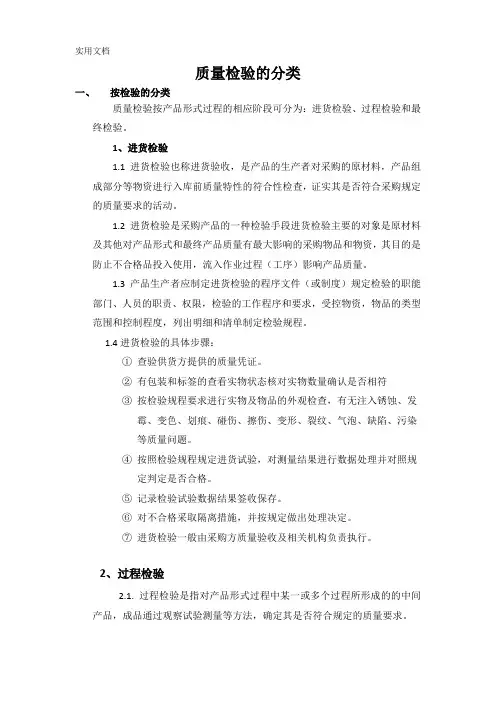 质量检验的分类
