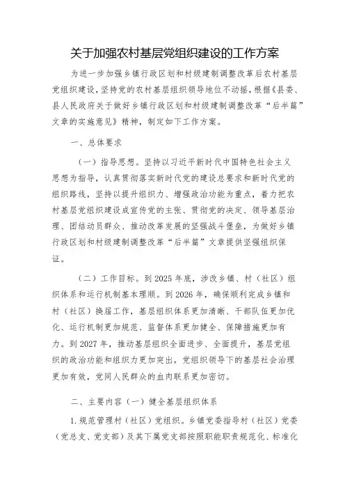 加强农村基层党组织建设工作方案