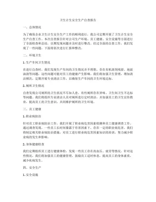 卫生计生安全生产自查报告