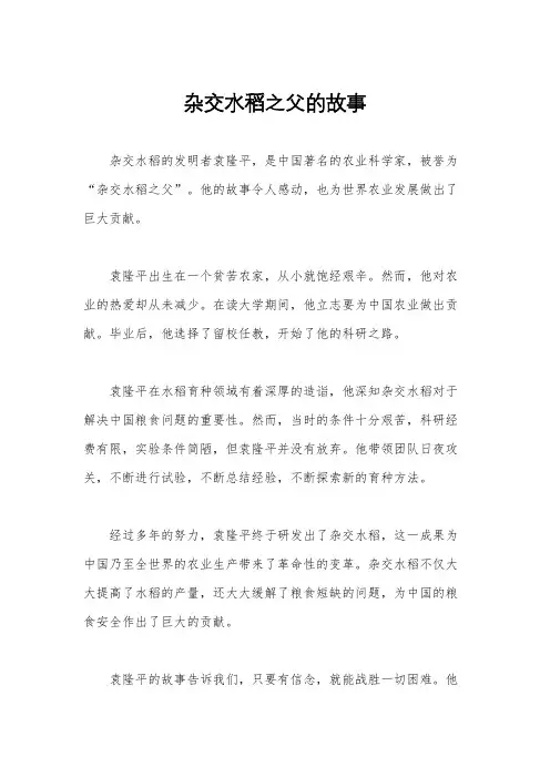 杂交水稻之父的故事