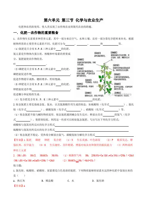 6.3化学与农业生产(课时练)2021-2022学年九年级化学(五四制)