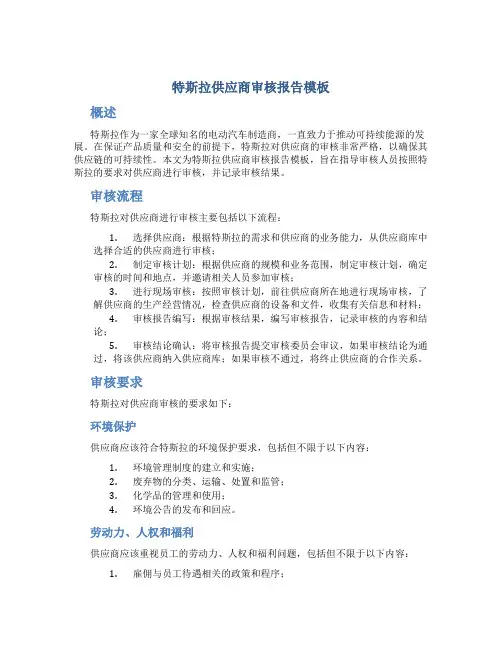 特斯拉供应商审核报告模板