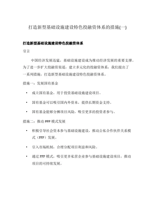 打造新型基础设施建设特色投融资体系的措施(一)