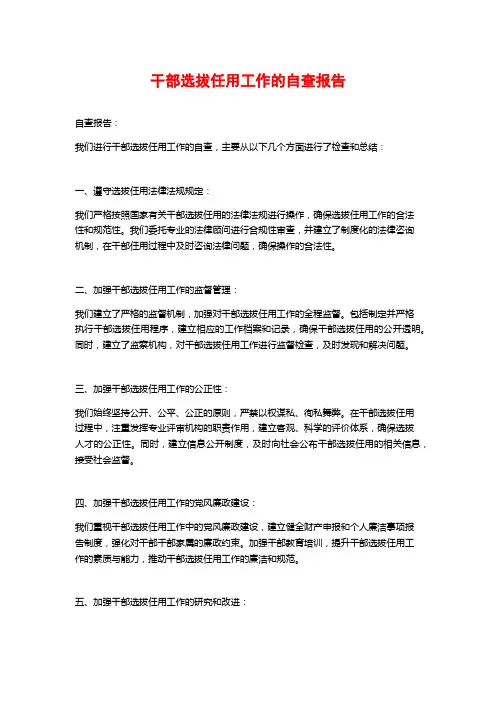 干部选拔任用工作的自查报告
