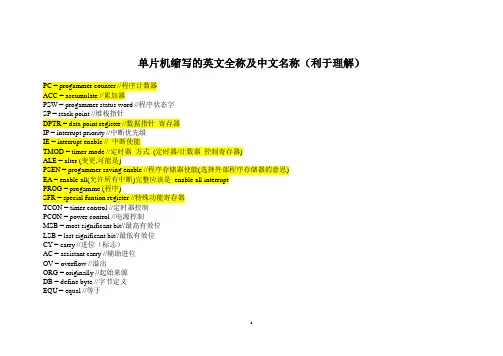 单片机模块中的缩写英文及中文全称