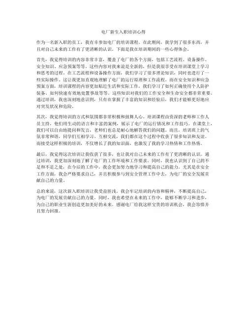 电厂新生入职培训心得