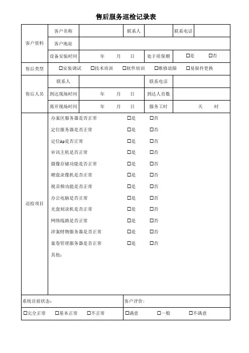 售后服务检修巡检记录表
