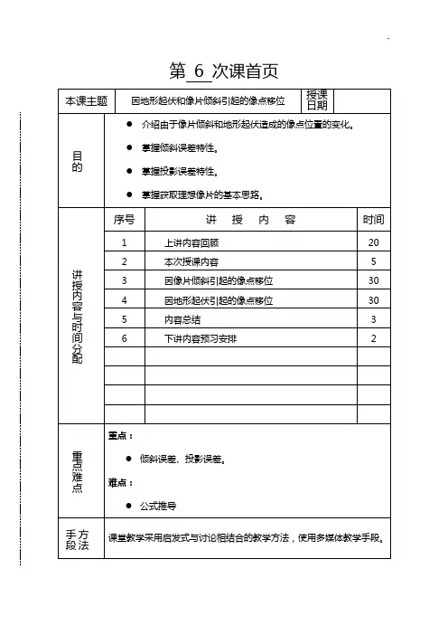 摄影测量学课程教案(第06讲因地形起伏和像片倾斜引起的像点移位)