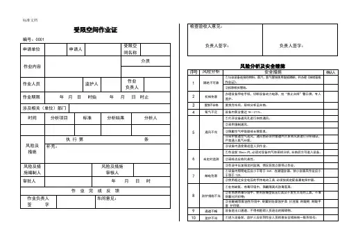 受限空间作业证(样本)