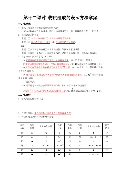 第十二课时物质组成的表示方法