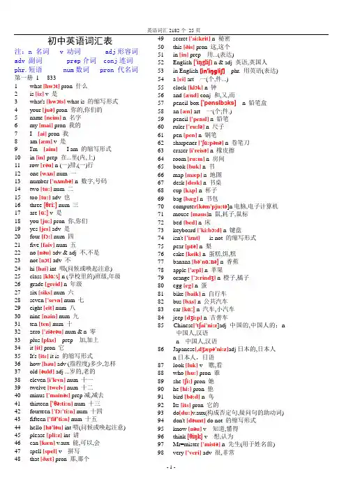 初中英语单词表大全2182个带音标