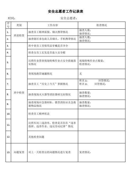 安全志愿者工作记录表 