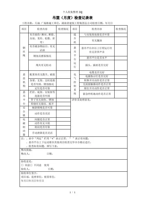 吊篮日常检查记录表
