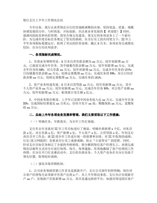 银行支行上半年工作情况总结