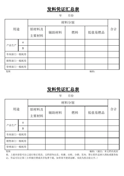 发料凭证汇总表