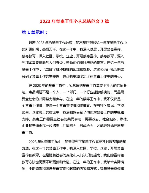 2023年禁毒工作个人总结范文7篇