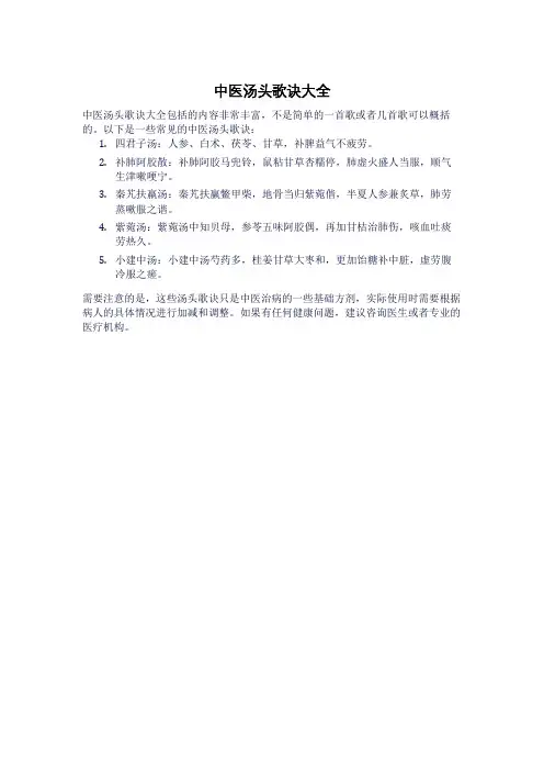 中医汤头歌诀大全