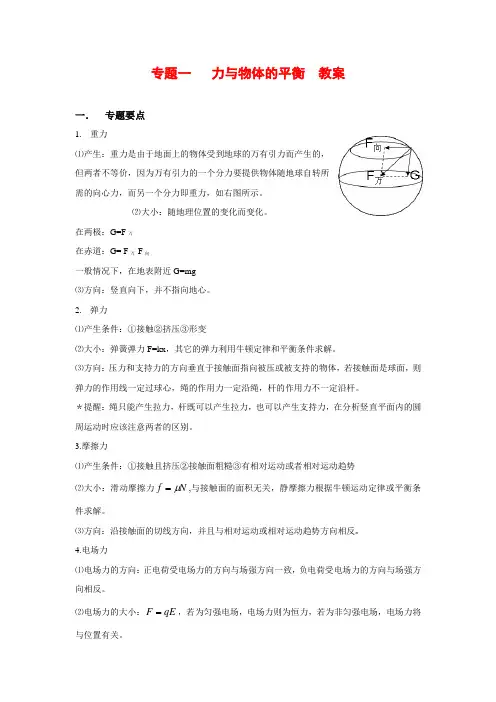 高三物理高考二轮复习(1)力与物体的平衡-教案、学案、习题全(40页)