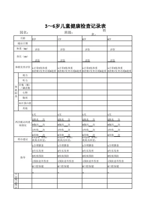 健康检查记录表