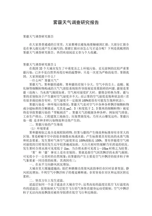雾霾天气调查研究报告