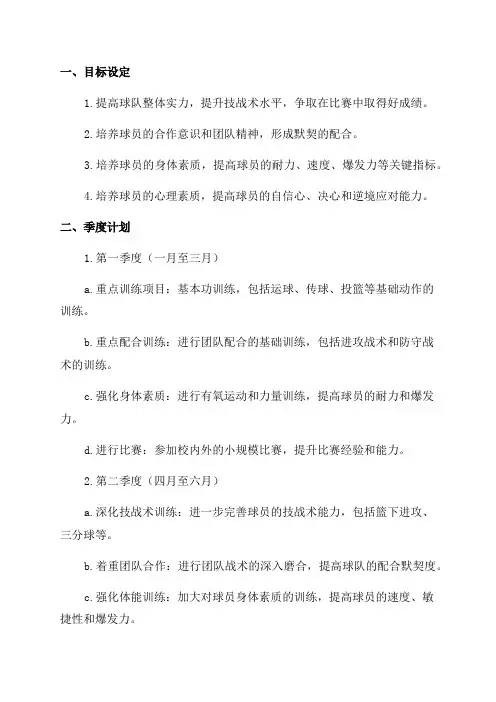 篮球队年度训练计划