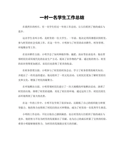 一村一名学生工作总结