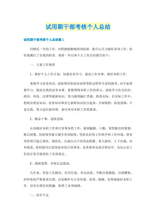 试用期干部考核个人总结