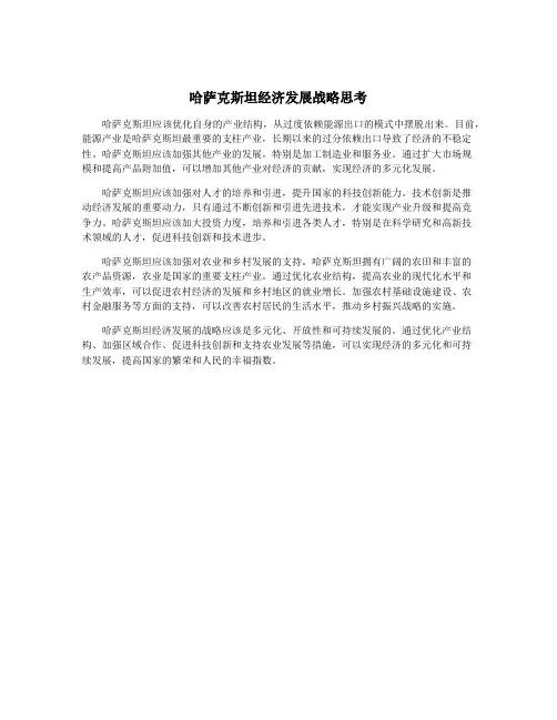 哈萨克斯坦经济发展战略思考
