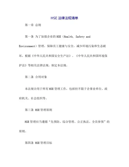 HSE法律法规清单