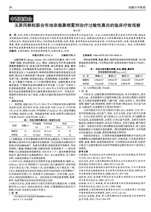 玉屏风颗粒联合布地奈德鼻喷雾剂治疗过敏性鼻炎的临床疗效观察