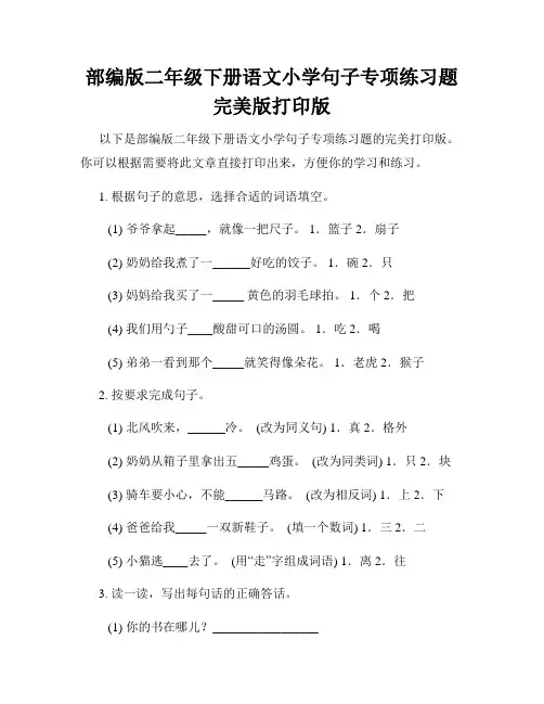 部编版二年级下册语文小学句子专项练习题完美版打印版
