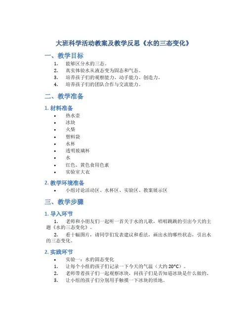 大班科学活动教案及教学反思《水的三态变化》