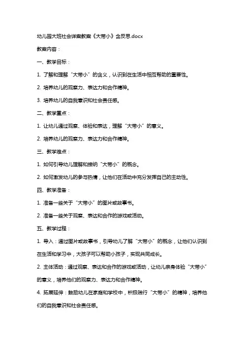 幼儿园大班社会详案教案《大带小》含反思