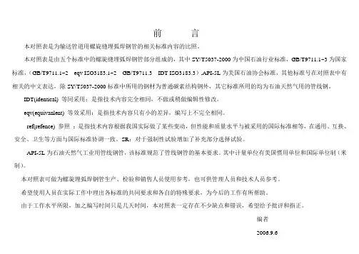 螺旋埋弧焊钢管标准对照表