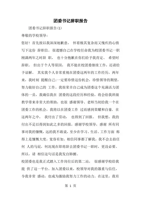 团委书记辞职报告-精选范文