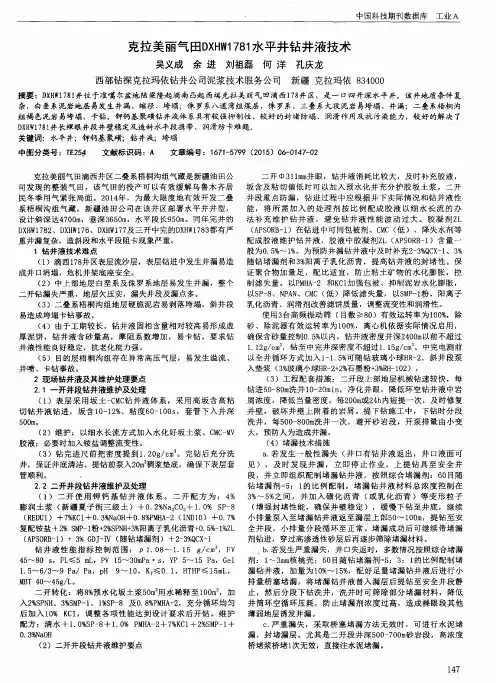 克拉美丽气田DXHW1781水平井钻井液技术