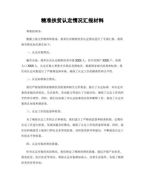 精准扶贫认定情况汇报材料