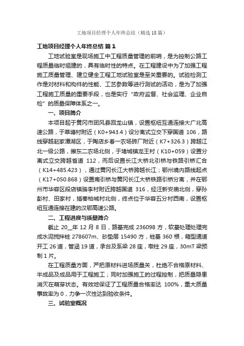 工地项目经理个人年终总结（精选18篇）