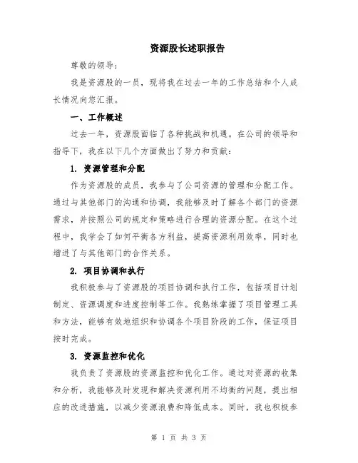 资源股长述职报告