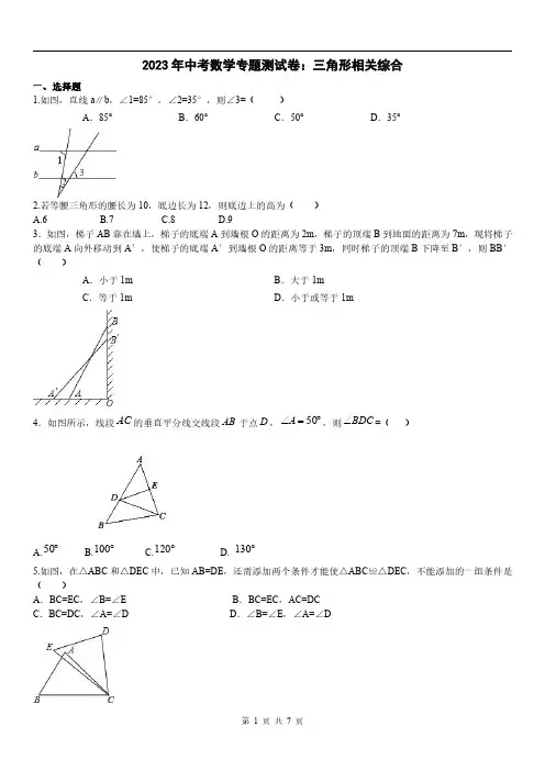 2023年中考数学专题测试卷：三角形相关综合附答案解析
