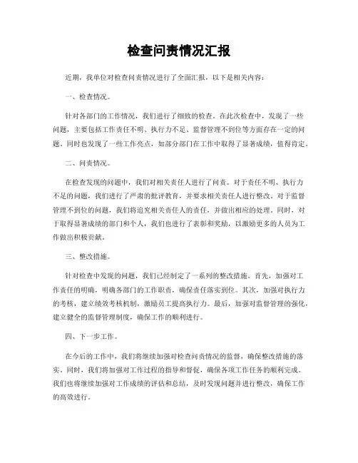检查问责情况汇报