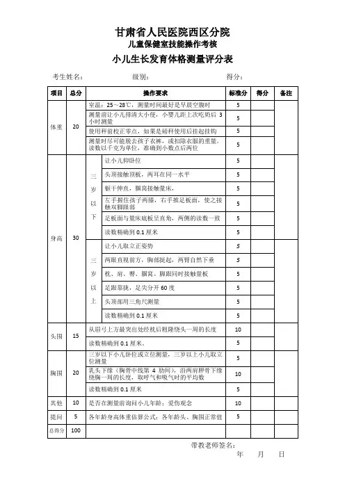 儿童保健室技能操作考核