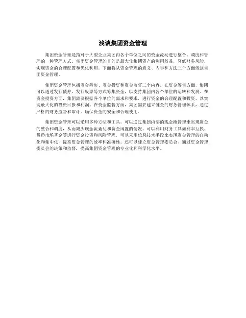 浅谈集团资金管理