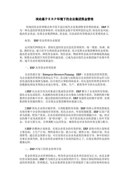 浅论基于ERP环境下的企业集团资金管理