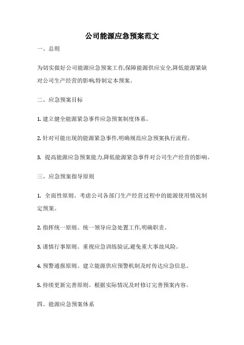 公司能源应急预案范文