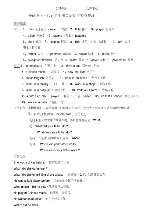 (一年级起点)新版外研社小学英语五年级下册M5-M10知识点汇总