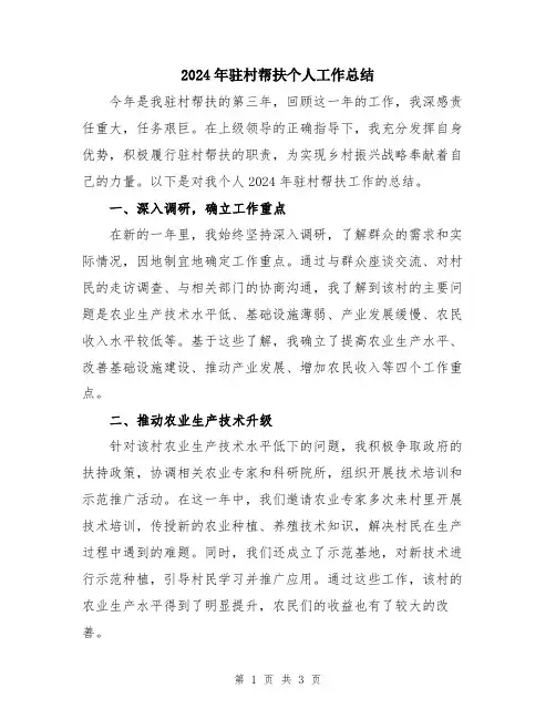 2024年驻村帮扶个人工作总结