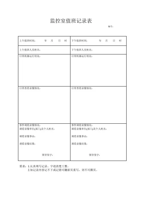 监控室值班记录表